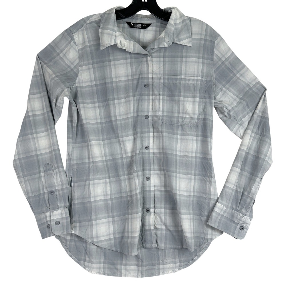 Outdoor Research Plaid Button Down Shirt Mens Medium Grey Hiking Gorpcore